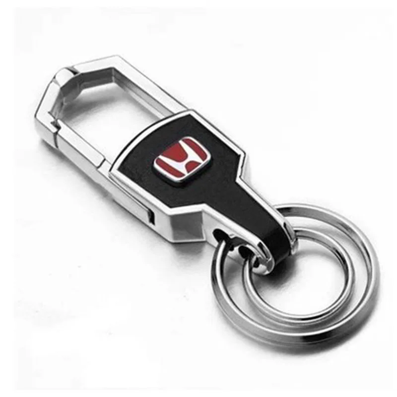 

Zinc alloy Car Logo and black leather Keychain key ring For Honda