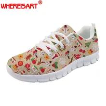 WHEREISART Feliz Natal Feliz Ano Novo Das Mulheres Das Sapatilhas Flats das Mulheres Sapatos Confortáveis Sapatos de Malha Respirável para o Sexo Feminino 2018