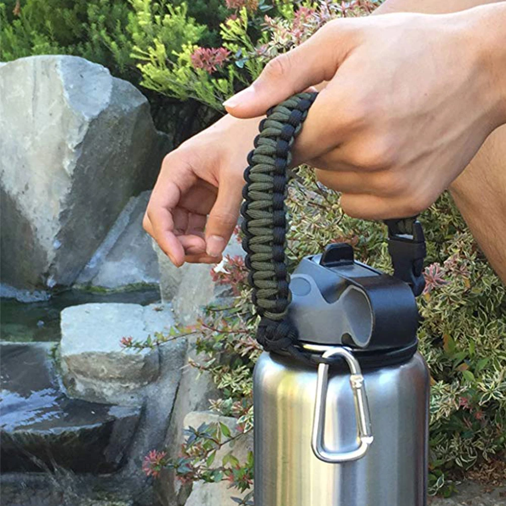 With Ring Water Bottle Paracord Hiking Fits Wide Mouth Travel Carrying Simple Handle Strap 7 Core Cup Holder For Hydro Flask