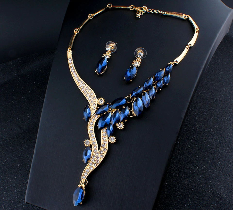 Weibang африканские ювелирные изделия для женщин свадебный комплект ювелирных изделий Кристалл ожерелье серьги наборы одежды аксессуары дропшиппинг