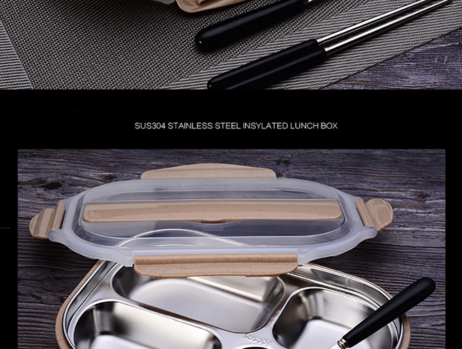 ONEUP stainless steel Lunch box Eco-friendly Wheat Straw Food container with cutlery Bento Box With Compartments Microwavable 2