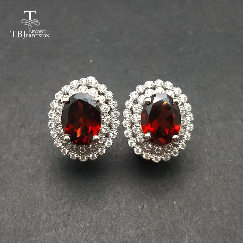 Женские серьги Гранат TBJ Клипсы из серебра 925 пробы с натуральным гранатом MOV 7*9 в