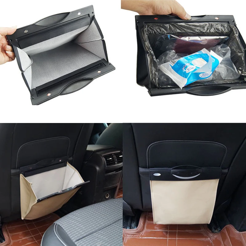 

Car Trash Bin Organizer Seat Back Bag Storage Box Rubbish Cans Cases Stowing Tidying on Auto Folding Pocket Hanging Accessories