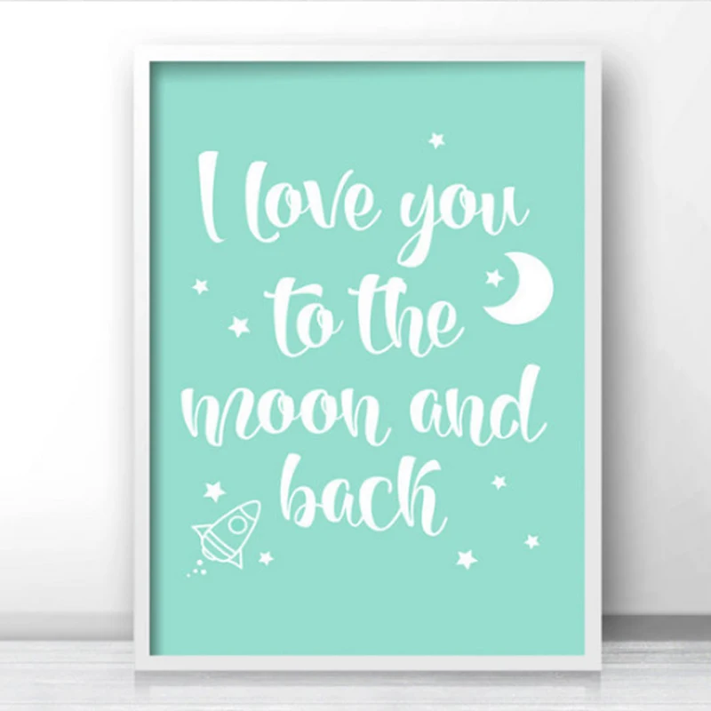 Мятно-зеленого цвета с надписью «I Love You to The Moon and Back(мама я тебя Детские Декор холст плакаты с живописью и репродукции, настенное искусство панно для детской комнаты - Цвет: 02