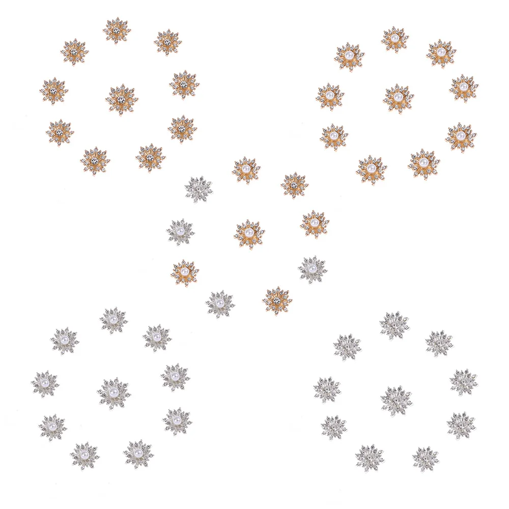 

10PCS/set 16MM Flatback Plating Pearl Hairpin Decoration Rhinestone Snowflake Buttons DIY Craft Apparel Sewing Accessories