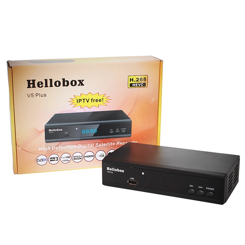 Спутниковый ТВ ресивер Hellobox V5 Plus для Cccam H.265 HEVC Full HD DVBS2 PowrVu Biss полностью