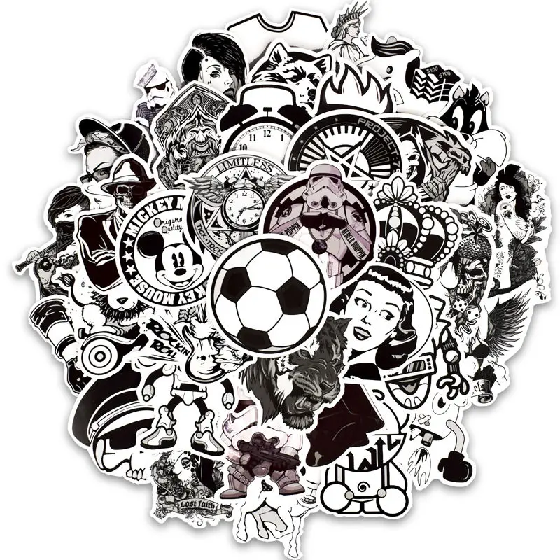 

50PCS Black and White Punk Laptop Stickers Graffiti Vinyl Computer Sticker for MacBook Skateboard Suitcase Bike Helmet