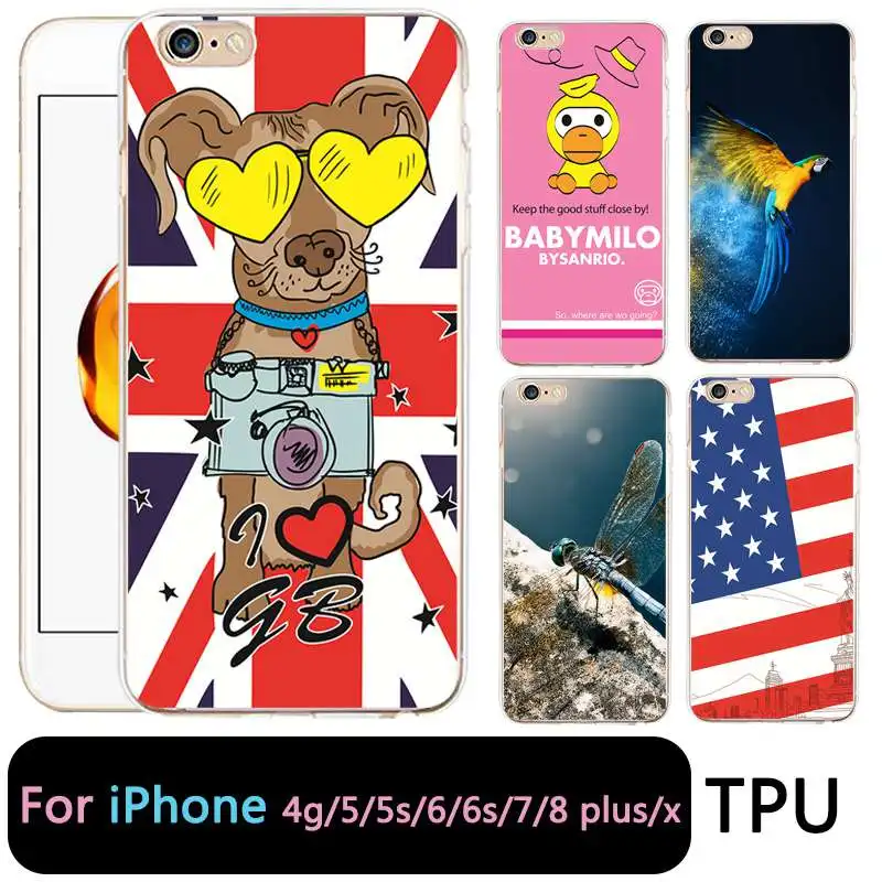 Qmswei ТПУ Ясно Телефон чехол для iPhone 6 г 6S 7 8 Plus X Мягкие попугай Dragon Fly силиконовые