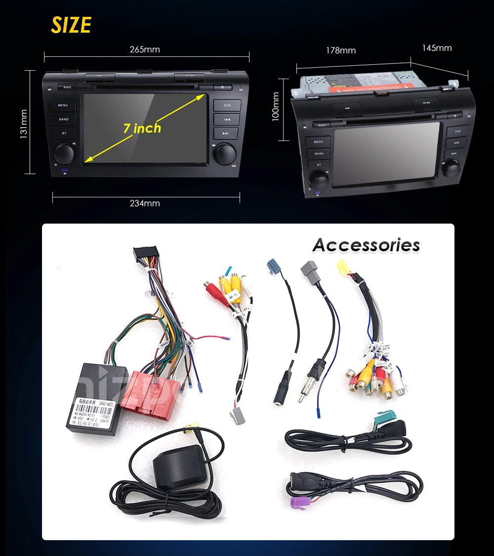 Top 2 Din Android 8.0 OS Car DVD Player Autoradio GPS Navigation for Mazda 3 7inch TouchScreen Octa Core 4GB RAM 32G ROM CAN-BUS OBD 5