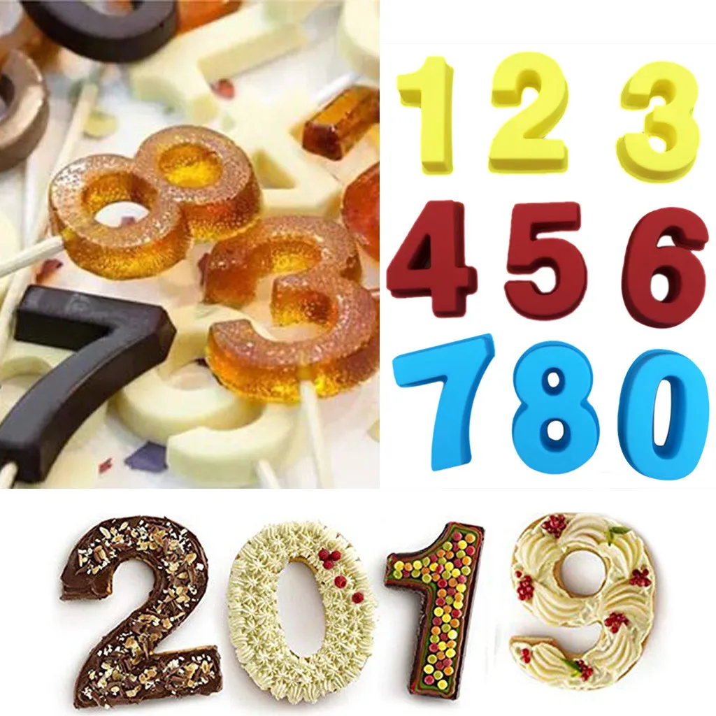 

Silicone Baking Number Cake Mold Baking Molds for Wedding Birthday Anniversary Set of 9PC Chocolate Baking DIY Mold MAR6