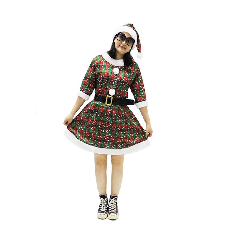 Стиль, для взрослых женщин, рождественские костюмы Санта-Клауса, зеленое и красное рождественское платье для костюмированной вечеринки, рождественский костюм для девушек