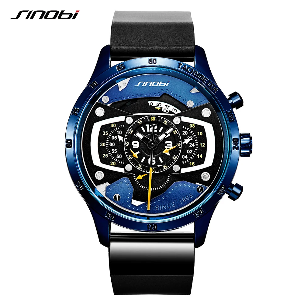 

SINOBI Watch Men Black Leather Strap Waterproof Wristwatches Men's Quartz Chronograph Military Watch For Men Relogio Masculino