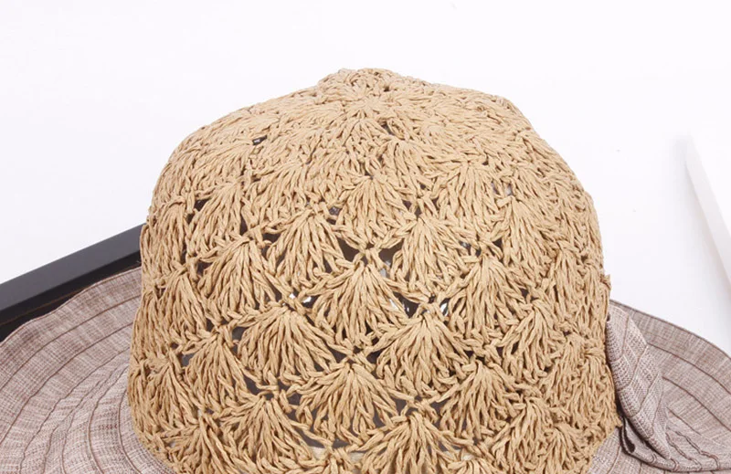 Women Patch Splicing Straw Hat Fashion Wide Brim Bow Cap Ladies Headwear Summer Travel Outdoor Beach Sun Hats CP0196 (3)