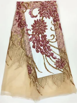 

5yards embroidered african french lace fabric with sequins african lace fabric high quality nigerian lace fabrics WH-B37
