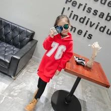 New Girls Long Sleeve Thicken Coat 2016 Children Winter Hoodies Fashion Kids Fleece Mid-long Coats Baby Pullover Clothes,2-7Y
