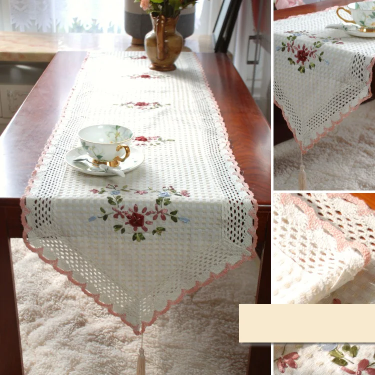 

American style cotton flower embroidered table cloth rustic table cloth table flag