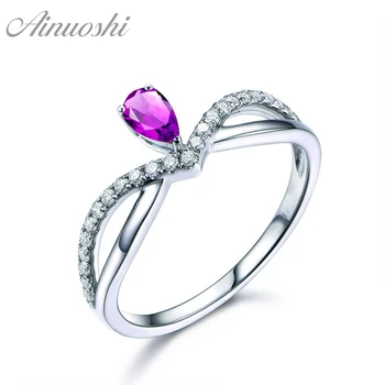 

AINUOSHI Natural Amethyst Crown Ring 1.25ct Pear Cut Gemstone Engagement Party Women Jewelry 925 Sterling Silver Teardrop Ring