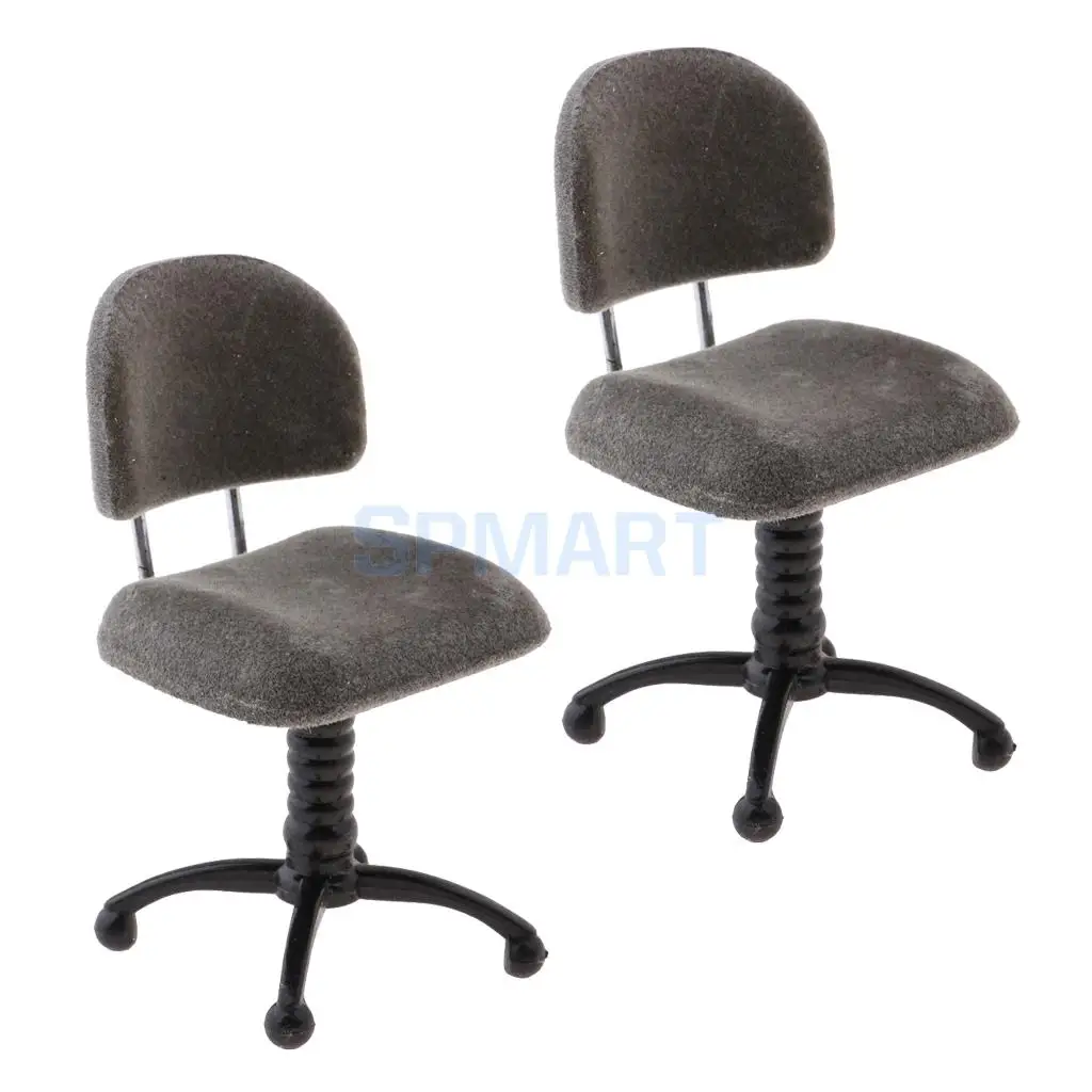 2 Pieces 1/12 Dollhouse Miniature Furniture Revolving Chair Desk Chair Model Rooms Garden Decor Accessory