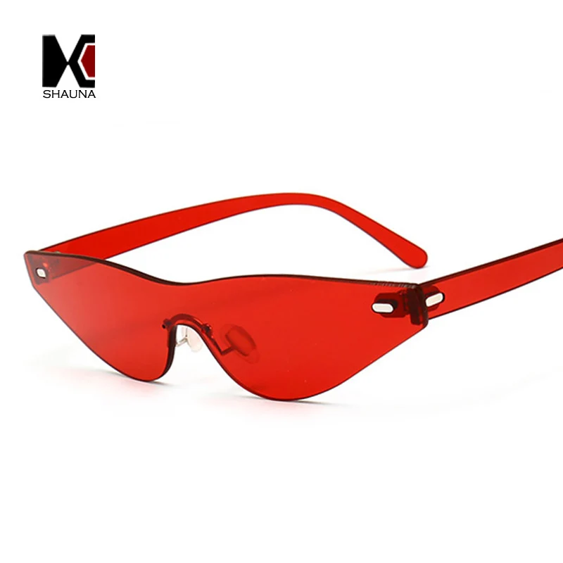 

SHAUNA Trending Women Small Cat Eye Sunglasses Enhanced Metal Hinge Rimless Blue Mirror Lens Shades UV400