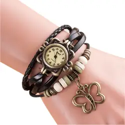 OTOKY кварцевые переплетения вокруг Кожаный браслет бабочка женские наручные часы молодых дам для женщин подарок YY04