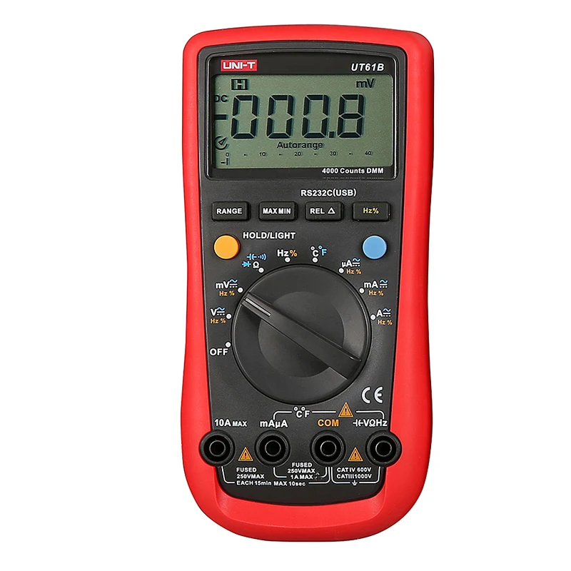 

UNI-T UT61B Handheld Multimeter Ammeter Ohm Volt C/F Temperature Digital Universal Meter LCD Count 3999 AVO Meter High Precision