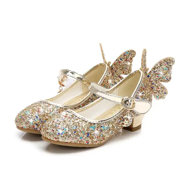 Furdeour Girls Sandals Glittler Bow Dress Shoes Princess Crystal High Heels Party Wedding Flower Girls Shoes for Kid Toddler