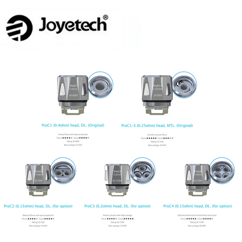 5 шт. Joyetech ProC Головка Катушки ProC1 0.4ohm ProC1-S 0.25ohm ProC4 0.15ohm подходит для ProCore Aries