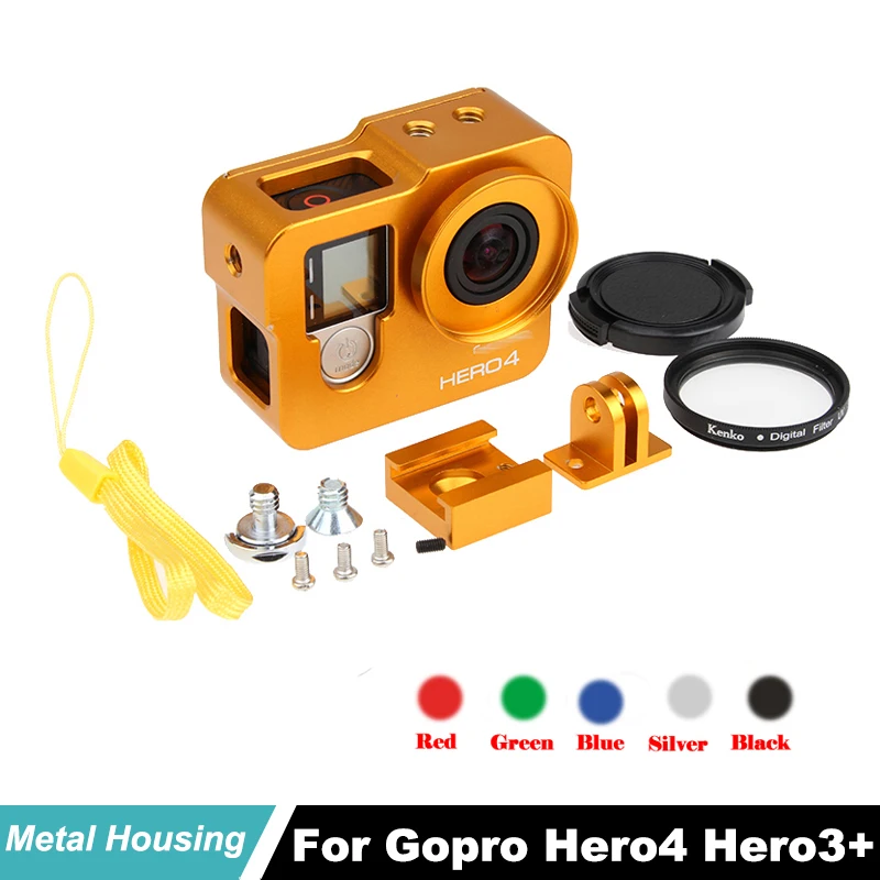 

Hero4 Hero 3+ Aluminum housing case Protective Frame for GoPro Hero 4 3+ Camera With UV filter Go Pro action Camera accessories