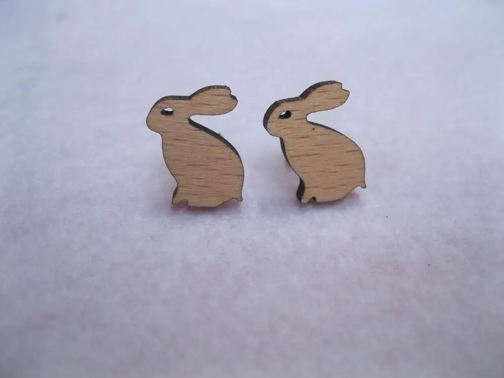 Eco friendly laser cut wooden jewelry cute bunny earrings rabbit stud