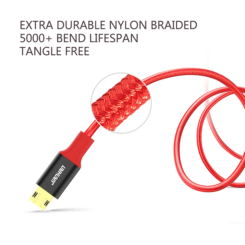 Кабель Micro USB JIANHAN 1 м 2 двусторонний для Xiaomi Redmi Note быстрая зарядка мобильный