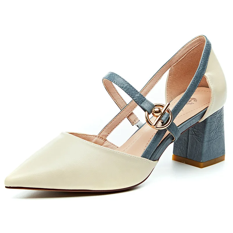 

One-button buckle with high heels 2019 summer new pointed fairy wind sandals female tide Baotou single shoes women.
