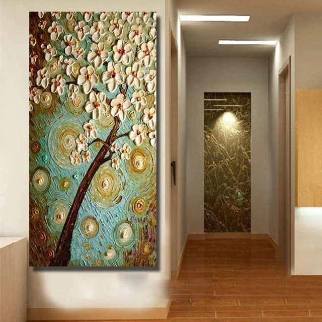

Hand painted thick knife oil painting gifts white floral modern home decor abstract wall art picture for living room on canvas
