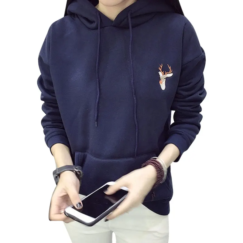 Women Hoodies Sweatshirts 2017 Spring Deer Embroidery