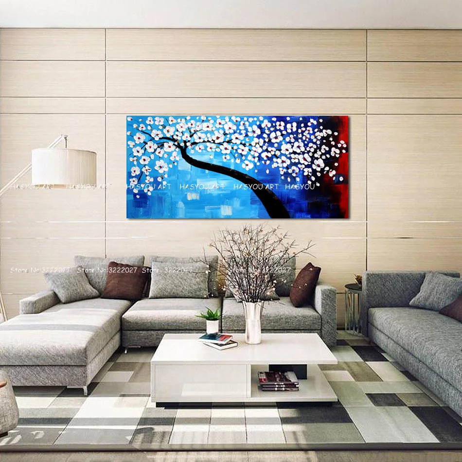 Unframed-Blue-White-Flower-Tree-Handpainted-Oil-Painting-Modern-Wall-Art-Palette-Knife-Oil-Painting-For