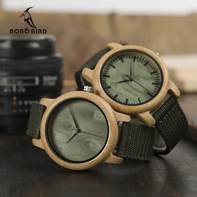 BOBO BIRD WD11D12 Wood Bamboo Watch for Mens Womens Brand Designer Watches Soft Nylon Band Carton