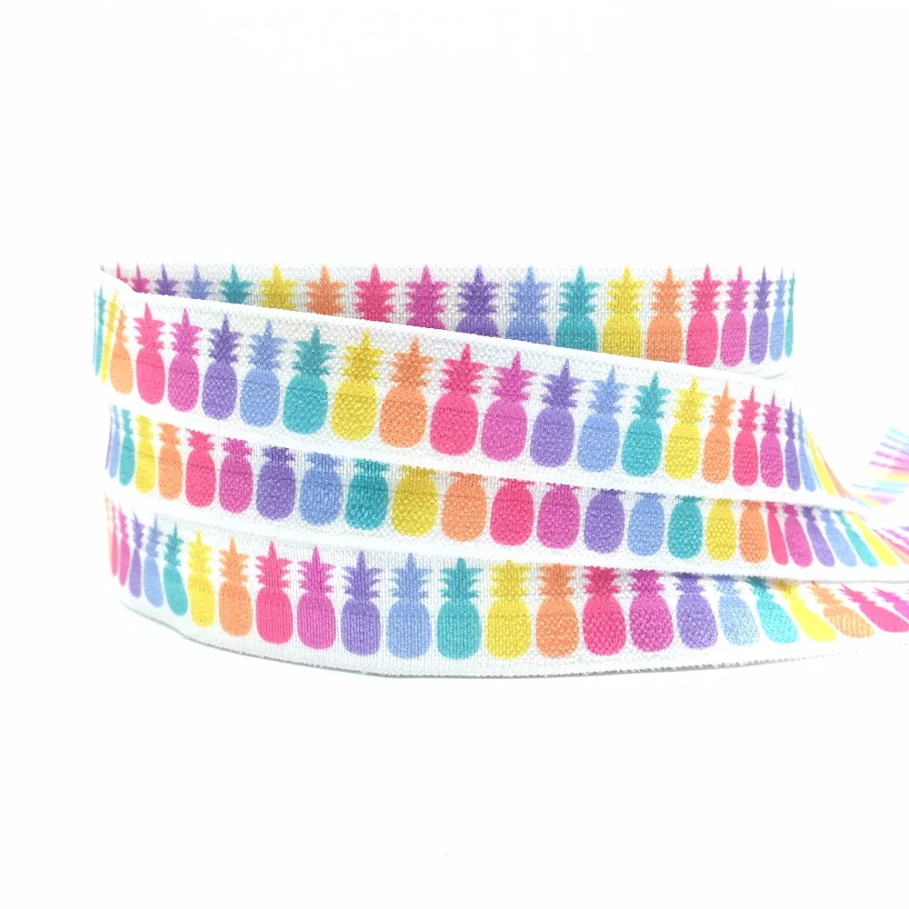 

5/8" Lularoe Pineapple Print Fold Over Elastic 10 yards/lot Rainbow Pineapple FOE Ribbon Webbing for Hair Tie Hair Accessories