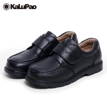 Kalupao/детская кожаная школьная обувь из кожи с натуральным лицевым покрытием; Цвет Черный; сезон осень-весна; модельные туфли на плоской подошве для мальчиков; вечерние туфли-оксфорды для детей