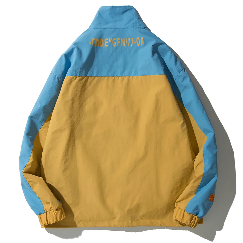 OSCN7 Hip Hop Contrast Color Jackets Men 2019 New Streetwear Loose Casual Women Windbreaker Jackets Varsity Bomber Coat A31