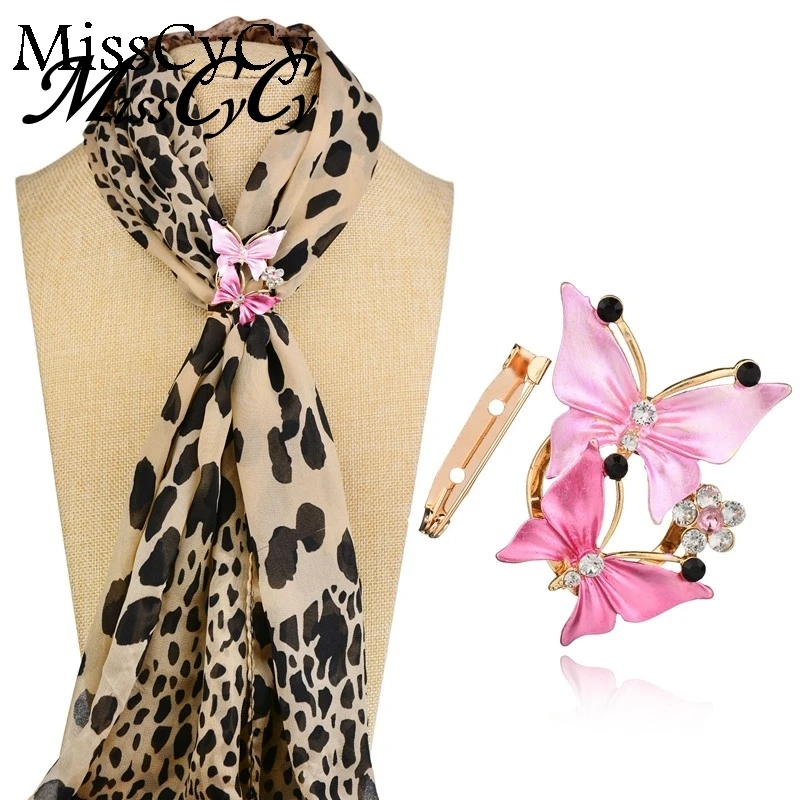 

MissCyCy Luxurious Gold Color Crystal Butterfly Scarf Clip Rhinestone Brooches For Women Pin Wedding