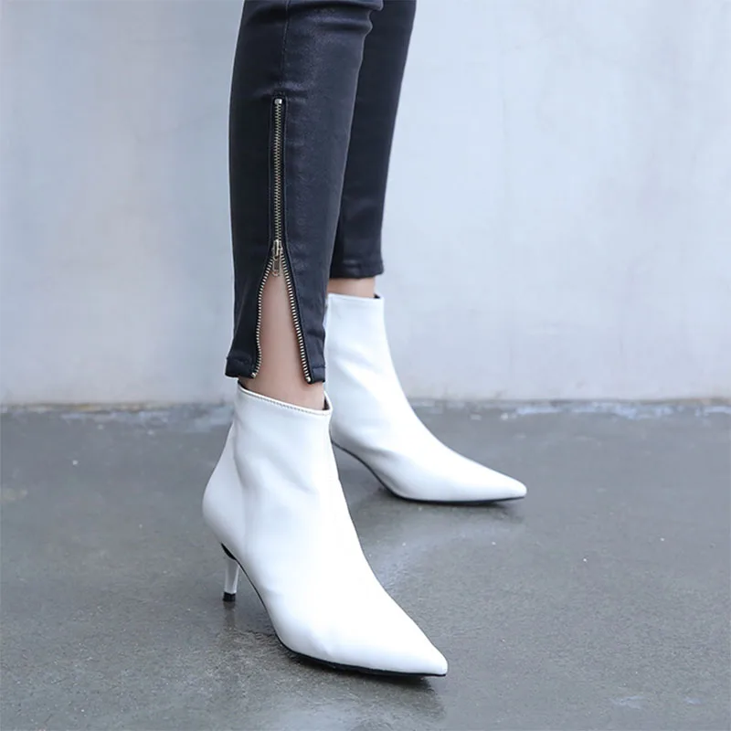 Botas Martin de tacón alto con punta fina para mujer, botines blancos de  cuero, primavera, otoño e invierno, nuevo estilo, 2018 - AliExpress Calzado