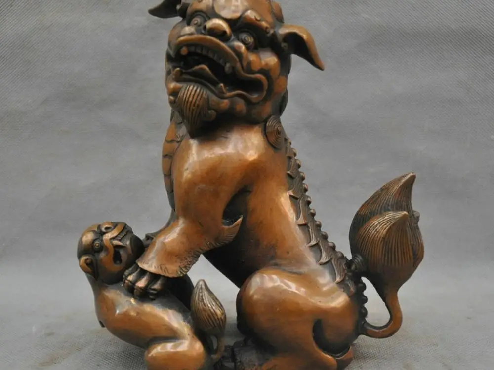 

8'' China Fengshui Lion Kylin Foo Dog Blessing Luck Bronze Statue