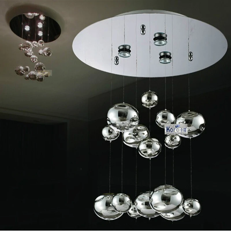 D50cm Murano Due Пузырь стекла потолочный светильник Chrome люстры светильники дома подвесные светильники 110-240 В светодиодный потолочный лампа