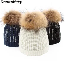 Новая зимняя Брендовая женская Меховая кепка с помпонами, зимние шапки для женщин, вязаные шапочки, шапка, толстая женская зимняя шапка Skullies Beanies, шапка