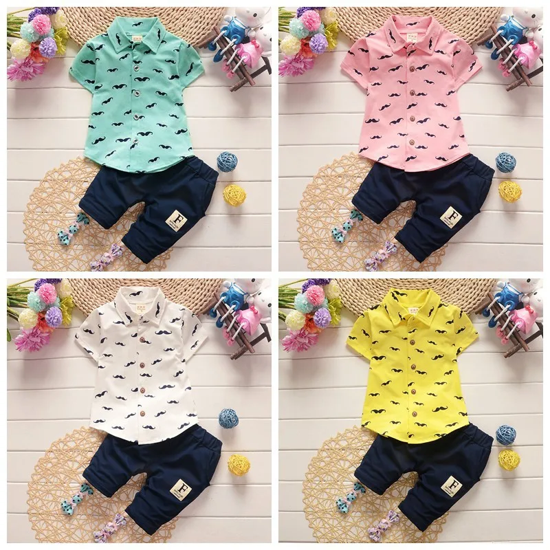 

Summer Baby Boy Outfits Set Cotton Short Sleeve Moustache Pattern T-shirt Shorts 2 Pcs/set