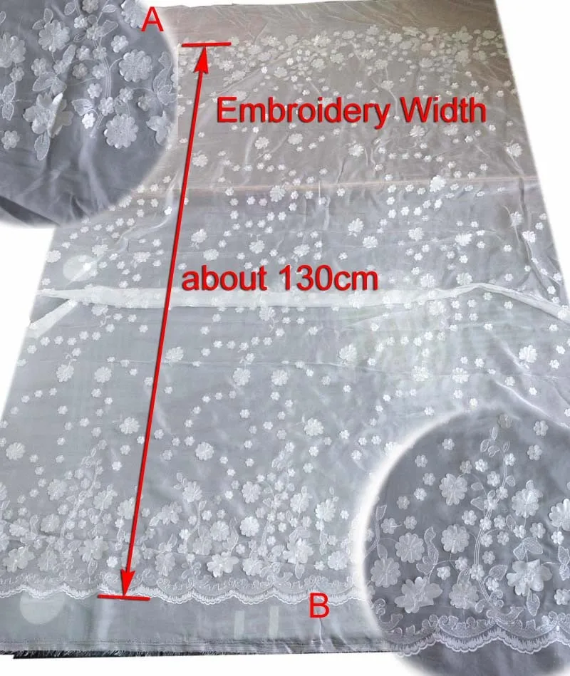Белая шифоновая Фата невесты, ткань с вышивкой для платья, свадебные Лоскутные Швейные материалы, ткань Tecido, ширина 130 см