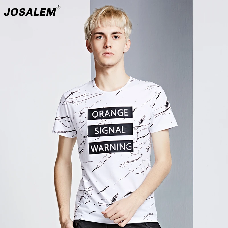 JOSALEM Fashion Men Letter Embossed T shirt Brand Clothing Male Slim