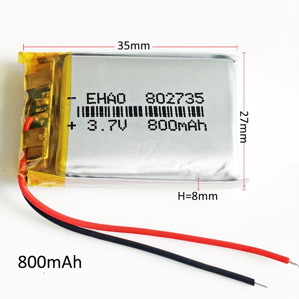 3,7 V 800mAh 802735 литий-полимерная LiPo аккумуляторная батарея для Mp3 PAD gps DVD электронная книга гарнитура и динамики с Bluetooth 8*27*35 мм