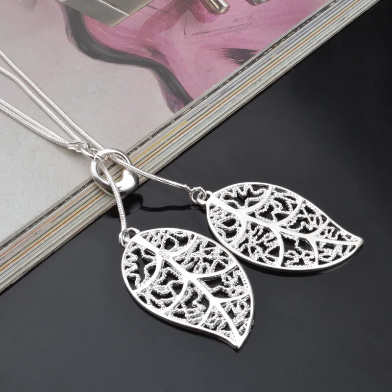 OMHXZJ персональная мода OL женщина девочка праздничный свадебный подарок серебряные полые листья 925 серебро ожерелье NC08