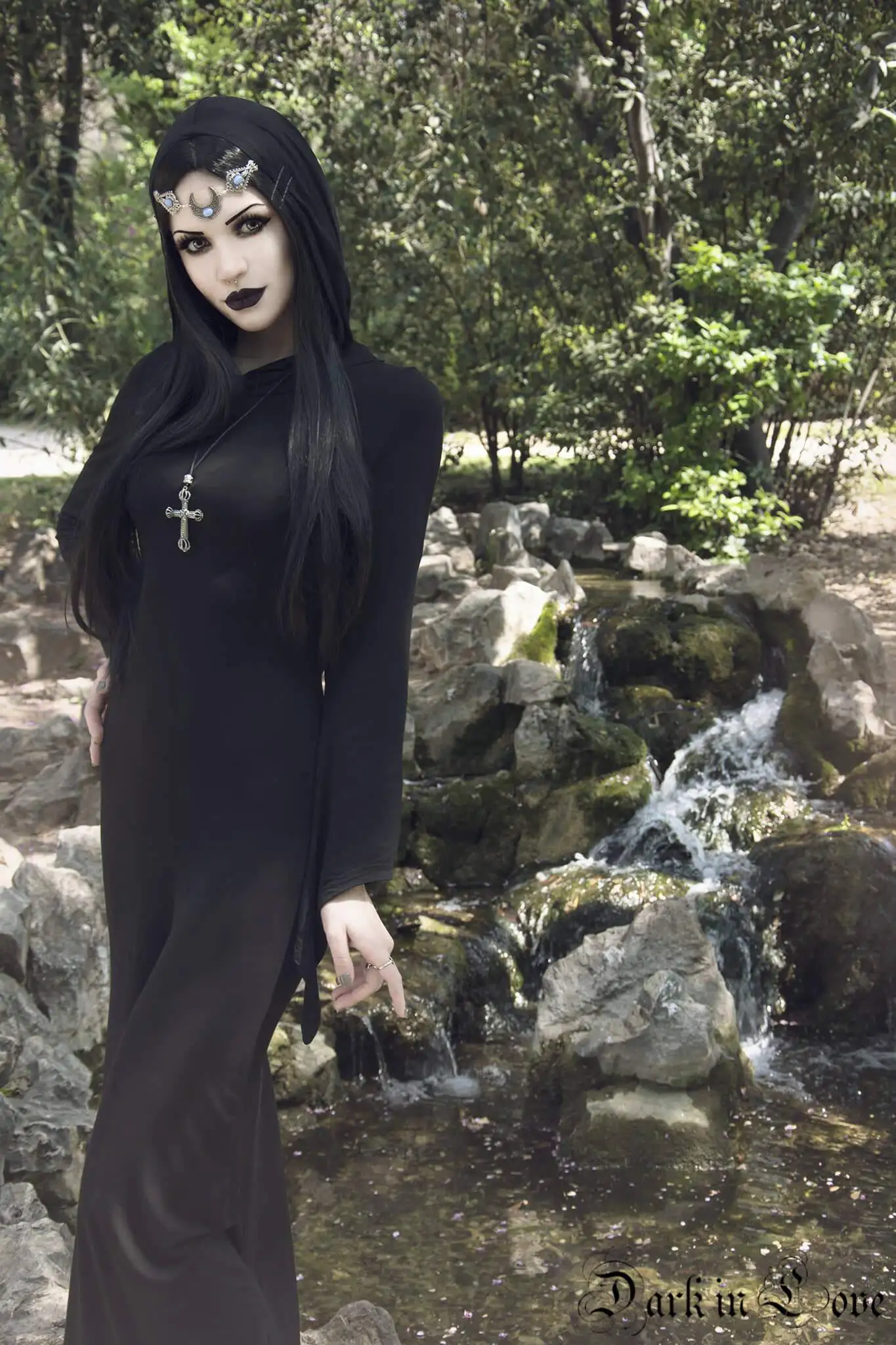 

Darkinlove Women Gothic Dress Black Hooded Backless Stage Performance Halloween Witch Long Dresses