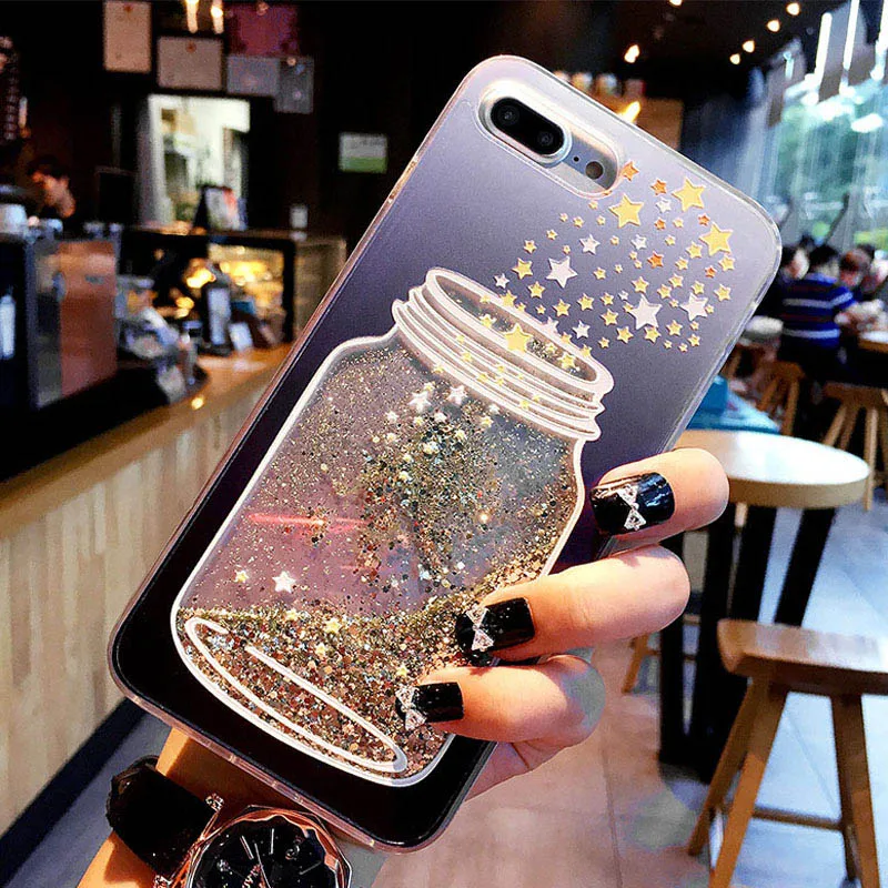 

USLION Flowing Quicksand Case For iPhone 7 Plus XR XS Max X 8 7 6 6s Plus Cute Bear Dolphin Bling Powder Phone Cases Clear Cover